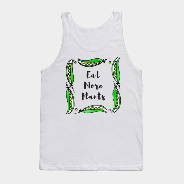 EAT MORE PLANTS - Framed in a Wreath of Watercolor Green Peapods Tank Top by VegShop